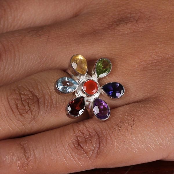 Alternate image for Chakra-Inspired Floral 4-Carat Multi-Gemstone Cocktail Ring Spiritual Petals