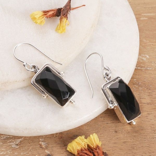 Alternate image for Traditional Sterling Silver and 8-Carat Onyx Dangle Earrings Power of Mystery