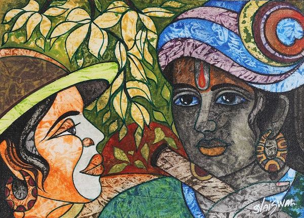Alternate image for Traditional Acrylic on Canvas Krishna Painting from India Krishnas Melody