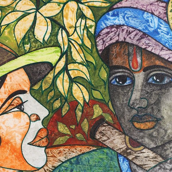 Alternate image for Traditional Acrylic on Canvas Krishna Painting from India Krishnas Melody