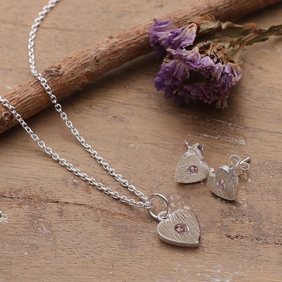 Brushed-Satin Romantic Necklace and Earring Jewelry Set 'Silver Liaison'