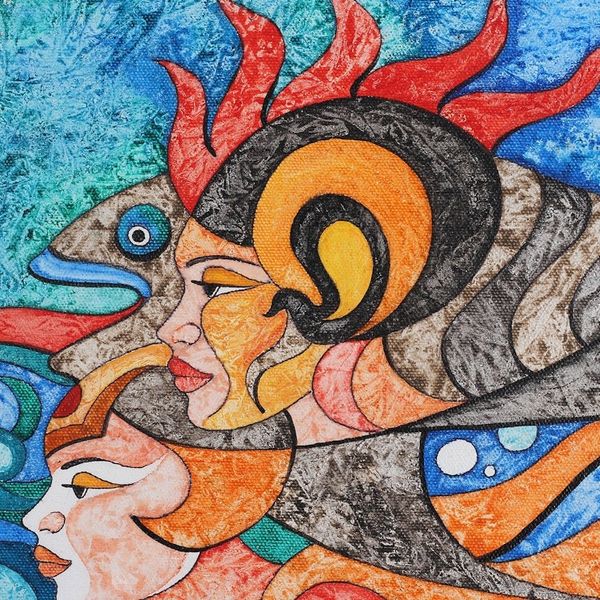 Alternate image for Sea Life-Themed Acrylic Painting of Deity Matsya from India Ripples of Time
