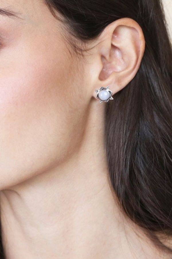 Alternate image for Natural Round Rainbow Moonstone Cabochon Button Earrings Harmony Marchioness