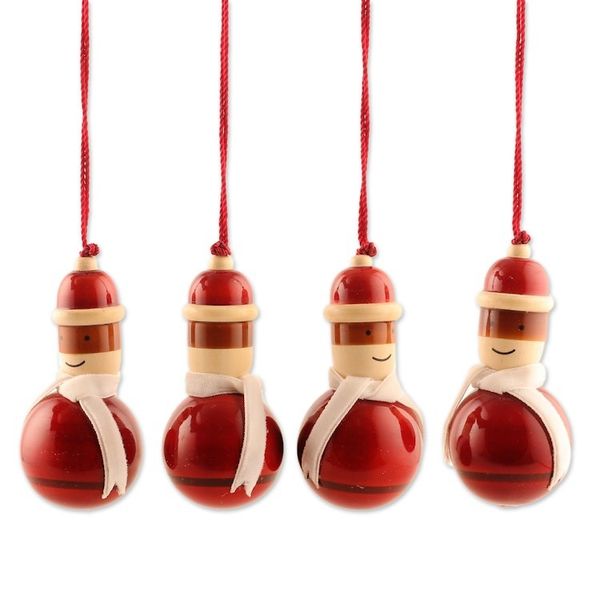 Alternate image for Santa-Themed 4-Piece Painted Pala Indigo Wood Ornament Set Santa Gathering