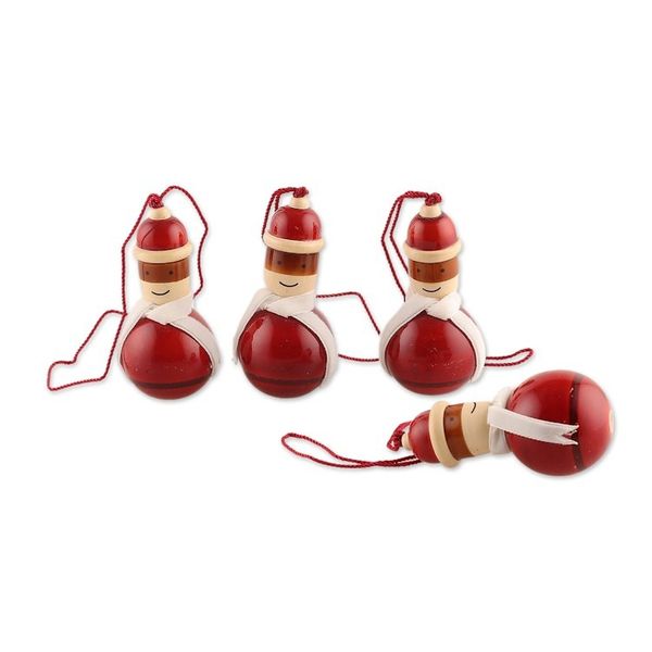 Alternate image for Santa-Themed 4-Piece Painted Pala Indigo Wood Ornament Set Santa Gathering