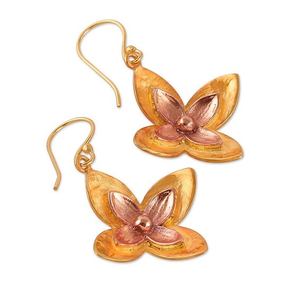 Alternate image for High-Polished Indian-Made Lotus-Themed Brass Dangle Earrings Sublime Lotus
