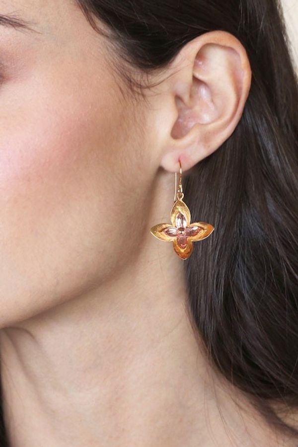 Alternate image for High-Polished Indian-Made Lotus-Themed Brass Dangle Earrings Sublime Lotus