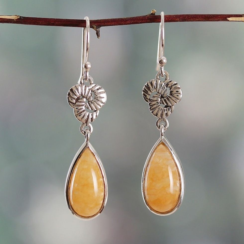 Aventurine and Silver Dangle Earrings with Infinity Motif 'Sunlit Drops'