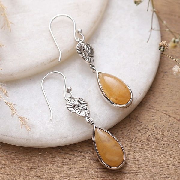 Alternate image for Aventurine and Silver Dangle Earrings with Infinity Motif Sunlit Drops