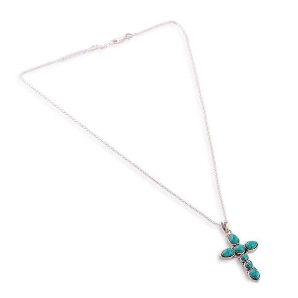 Alternate image for Cross-Shaped Reconstituted Turquoise Stone Pendant Necklace Sacred Paradise