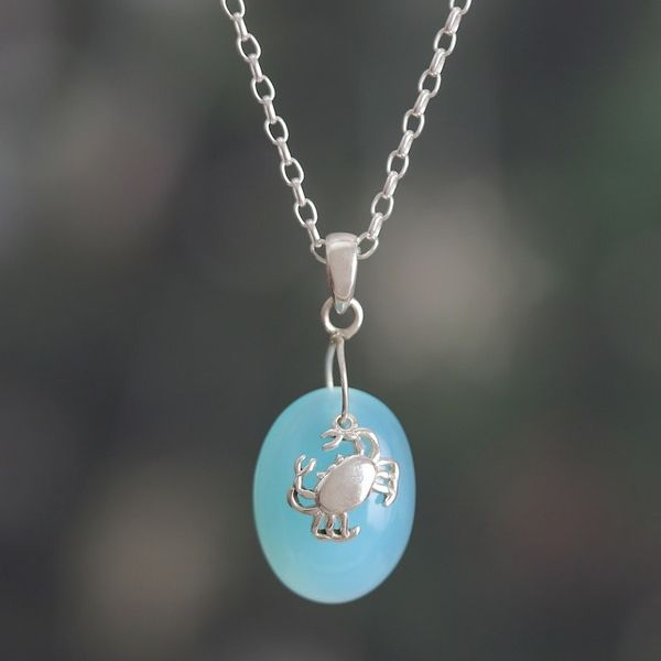 Alternate image for Crab-Themed Chalcedony and Sterling Silver Pendant Necklace Harmonious Tides