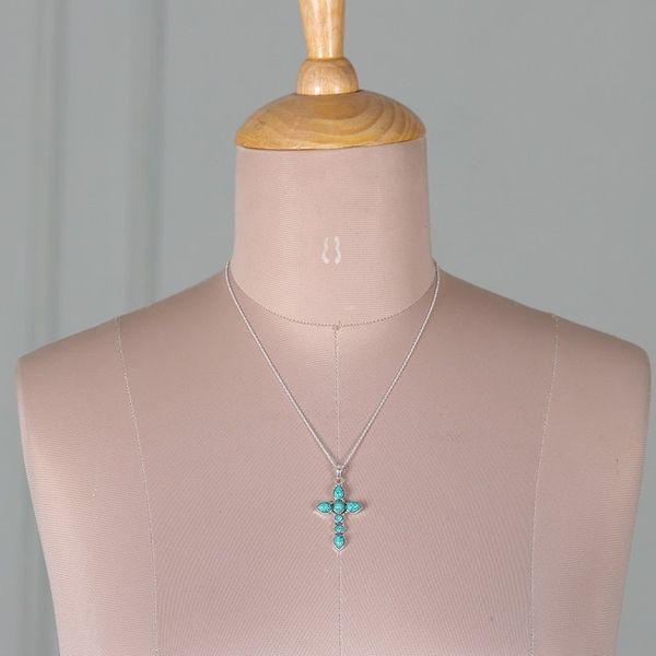 Alternate image for Cross-Shaped Reconstituted Turquoise Stone Pendant Necklace Sacred Paradise