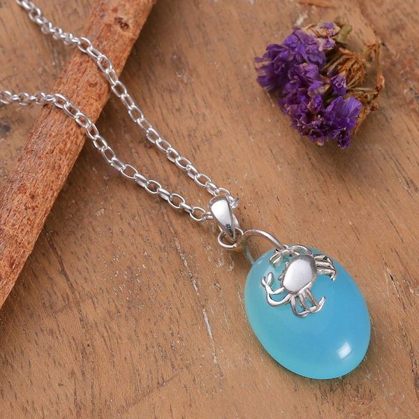 Alternate image for Crab-Themed Chalcedony and Sterling Silver Pendant Necklace Harmonious Tides