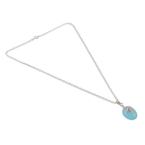 Alternate image for Crab-Themed Chalcedony and Sterling Silver Pendant Necklace Harmonious Tides