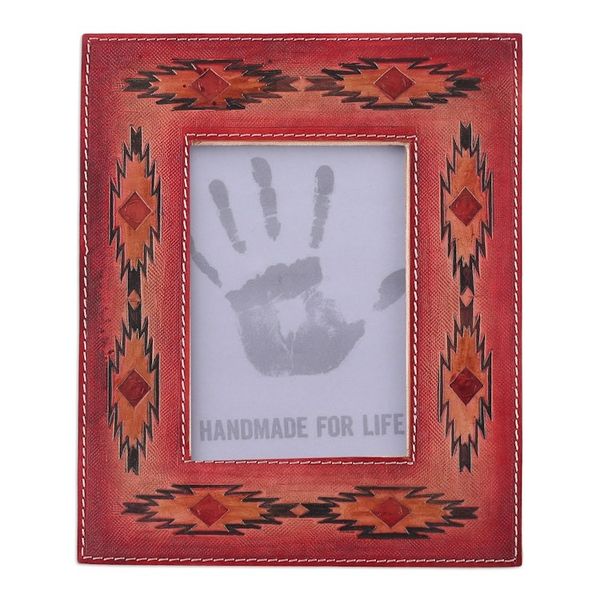 Alternate image for Star-Patterned Red and Flamingo Leather Photo Frame 4x6 Starry Instant