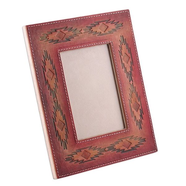 Alternate image for Star-Patterned Red and Flamingo Leather Photo Frame 4x6 Starry Instant