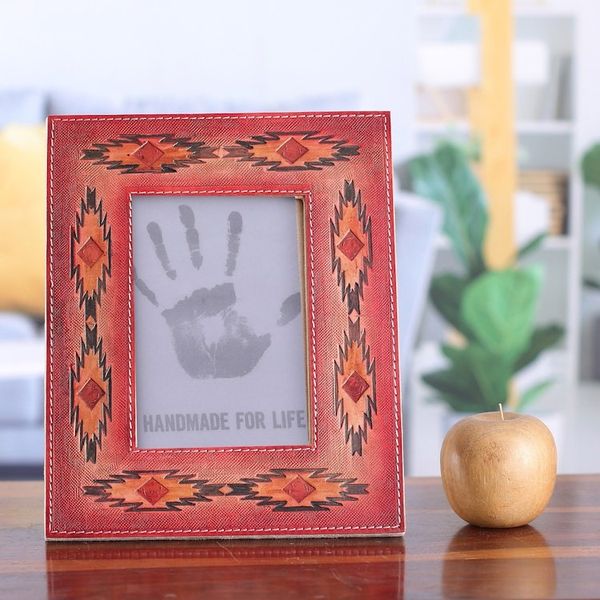 Alternate image for Star-Patterned Red and Flamingo Leather Photo Frame 4x6 Starry Instant