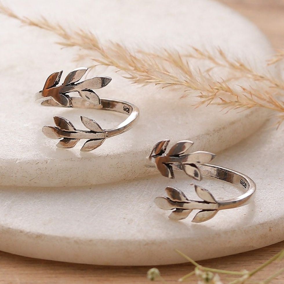 2 Vine-Themed Sterling Silver Wrap Toe Rings from India 'Intricate Vines'