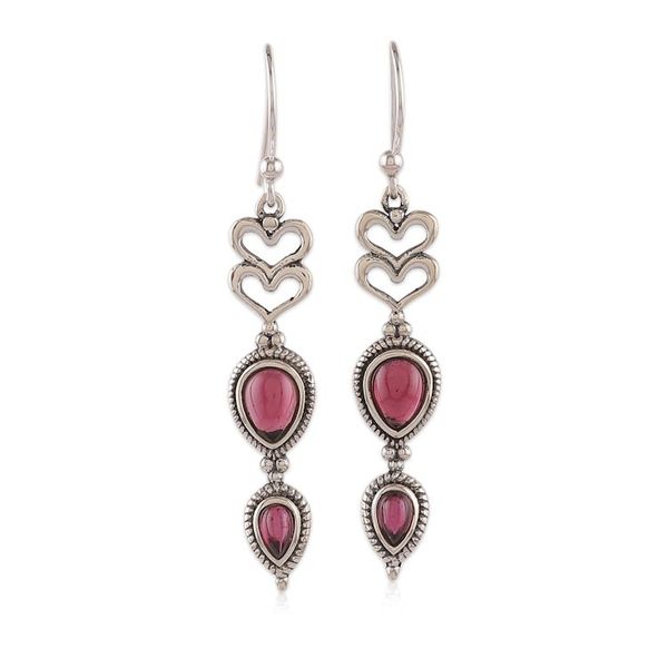 Alternate image for Romantic Heart-Themed Natural Garnet Stone Dangle Earrings Supreme Romance