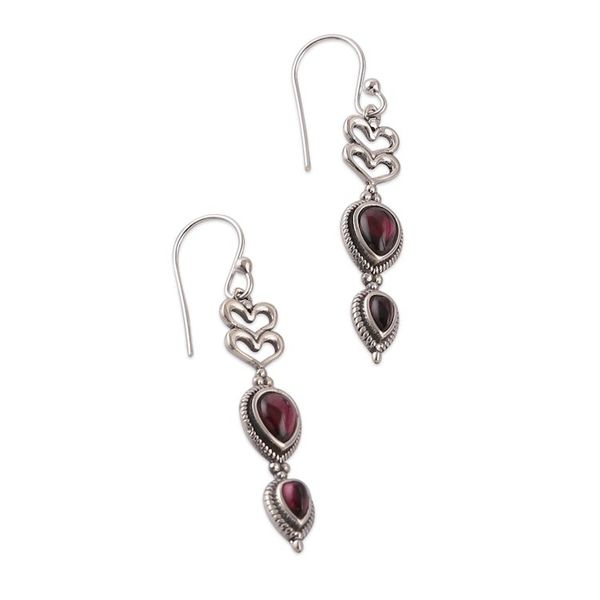 Alternate image for Romantic Heart-Themed Natural Garnet Stone Dangle Earrings Supreme Romance