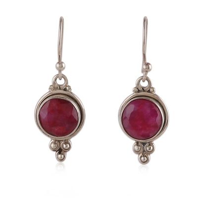 Alternate image for Silver Dangle Earrings with Faceted Ruby Gems from India Classic Vibrancy