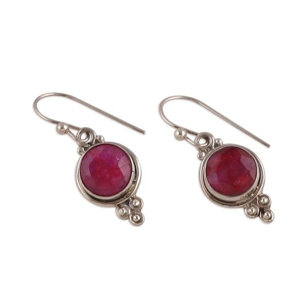 Alternate image for Silver Dangle Earrings with Faceted Ruby Gems from India Classic Vibrancy