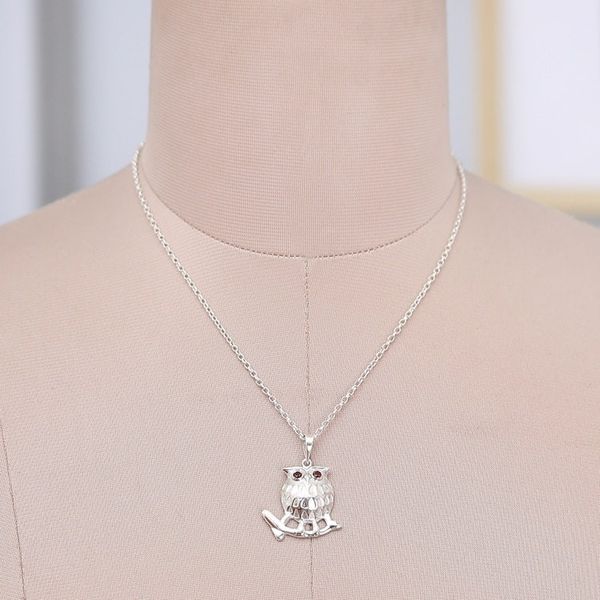Alternate image for Owl-Themed Sterling Silver and Round Garnet Pendant Necklace Owl of Passion