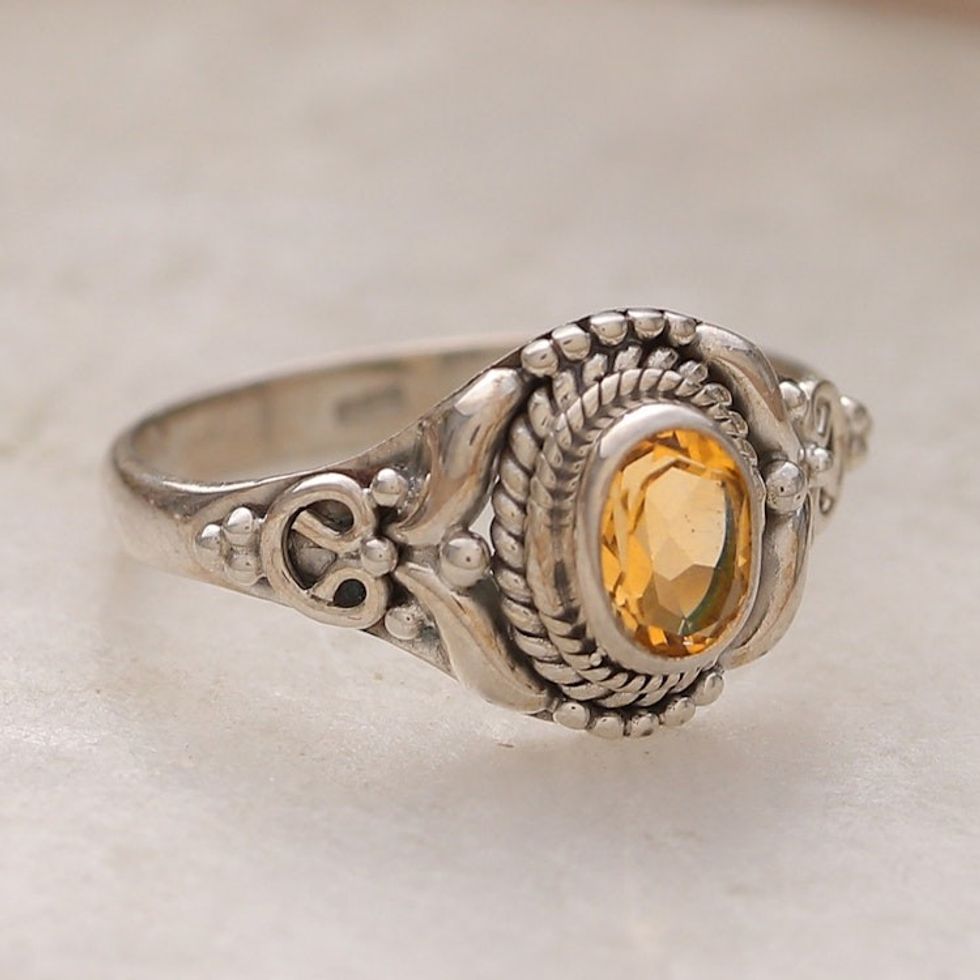 One-Carat Oval Citrine and Sterling Silver Cocktail Ring 'Prosperous Traditions'
