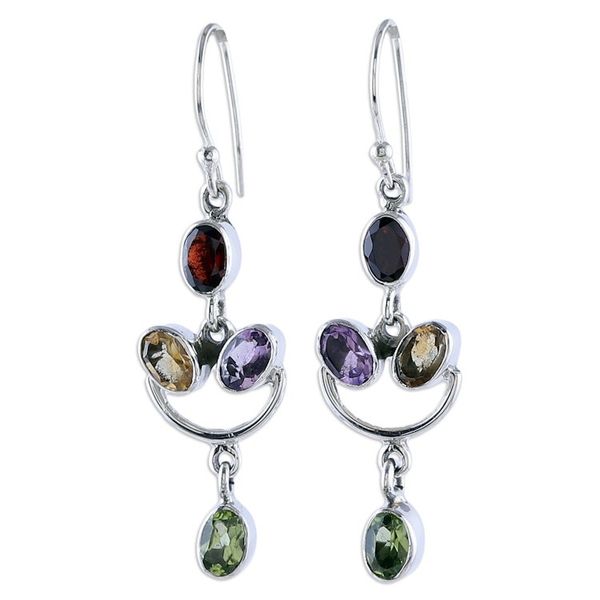 Alternate image for Two-Carat Faceted Multi-Gemstone Dangle Earrings from India Rainbow Cheers
