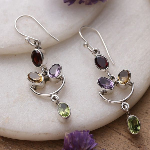 Alternate image for Two-Carat Faceted Multi-Gemstone Dangle Earrings from India Rainbow Cheers