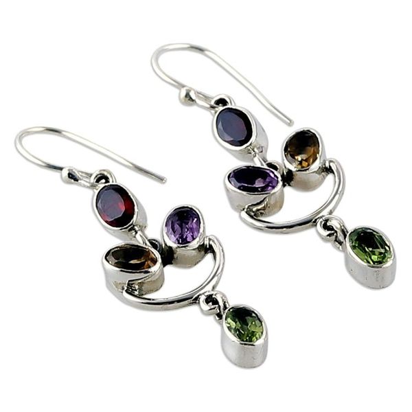 Alternate image for Two-Carat Faceted Multi-Gemstone Dangle Earrings from India Rainbow Cheers
