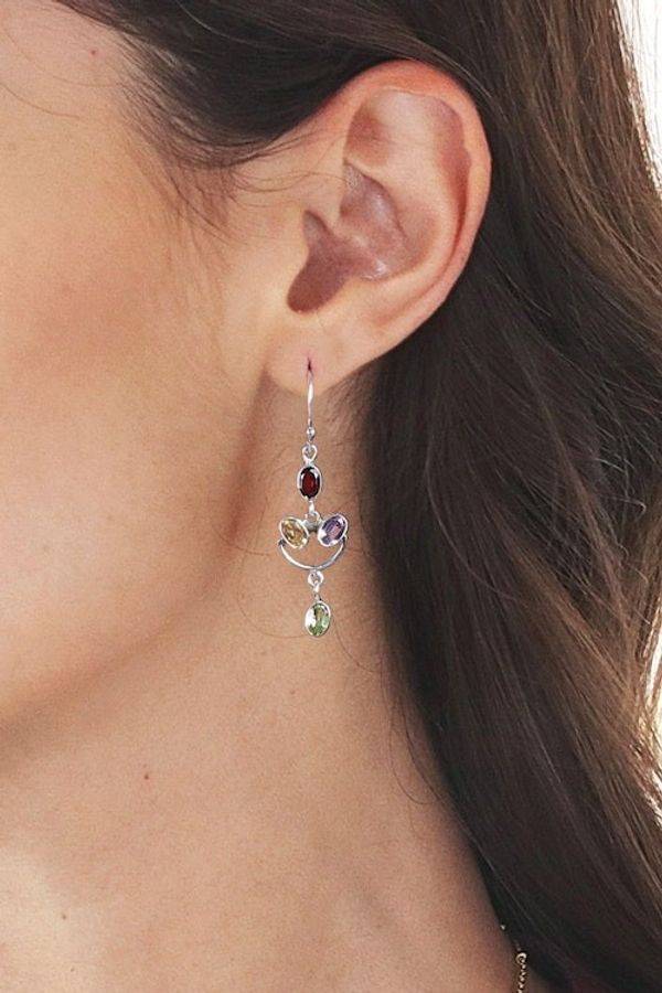 Alternate image for Two-Carat Faceted Multi-Gemstone Dangle Earrings from India Rainbow Cheers