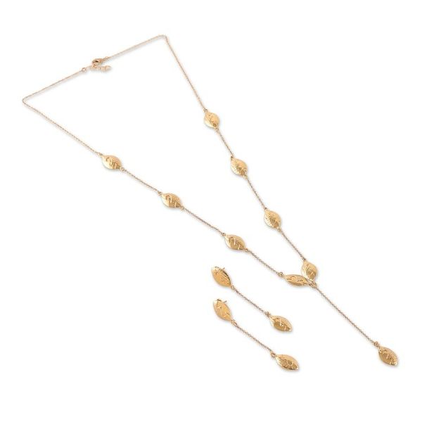 Alternate image for Leaf-Themed Brass Y Necklace and Dangle Earrings Jewelry Set Empress of Nature