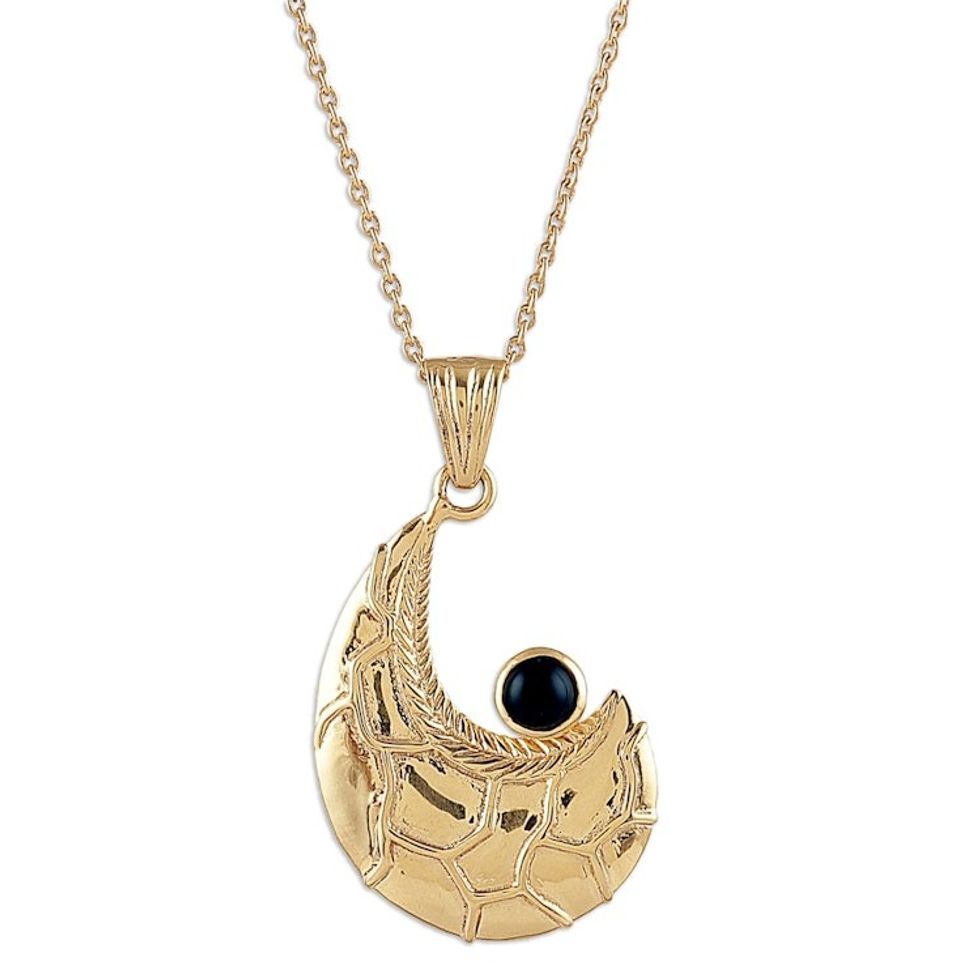 Semi-Abstract Black Onyx Brass Pendant Necklace 'Enigmatic Charmer'