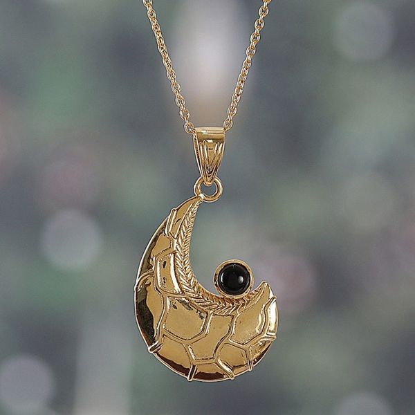 Alternate image for Semi-Abstract Black Onyx Brass Pendant Necklace Enigmatic Charmer