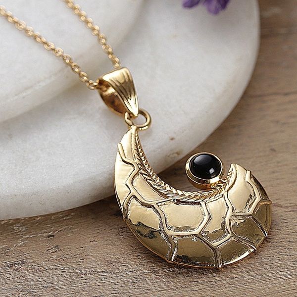 Alternate image for Semi-Abstract Black Onyx Brass Pendant Necklace Enigmatic Charmer