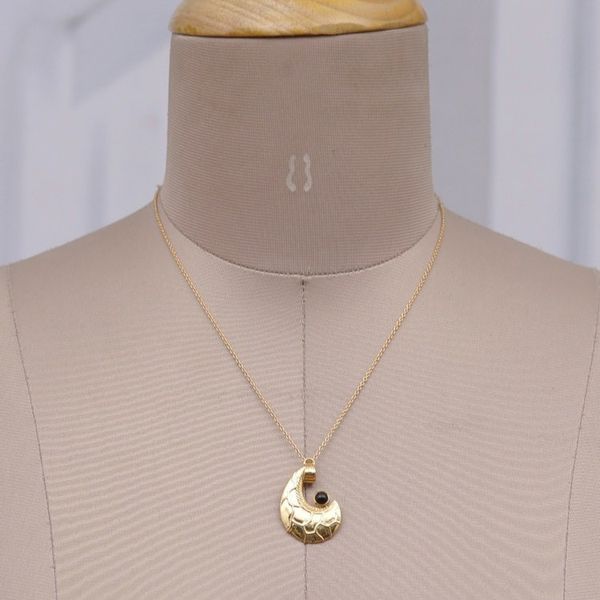 Alternate image for Semi-Abstract Black Onyx Brass Pendant Necklace Enigmatic Charmer
