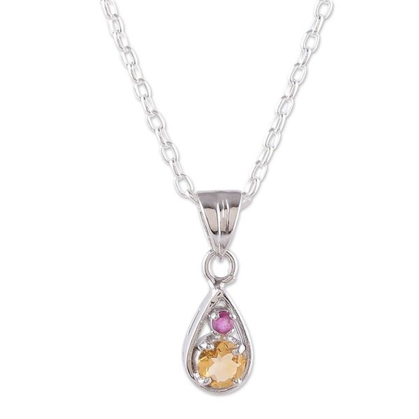 Alternate image for Faceted Round Citrine and Ruby Pendant Necklace from India Successful Caprice