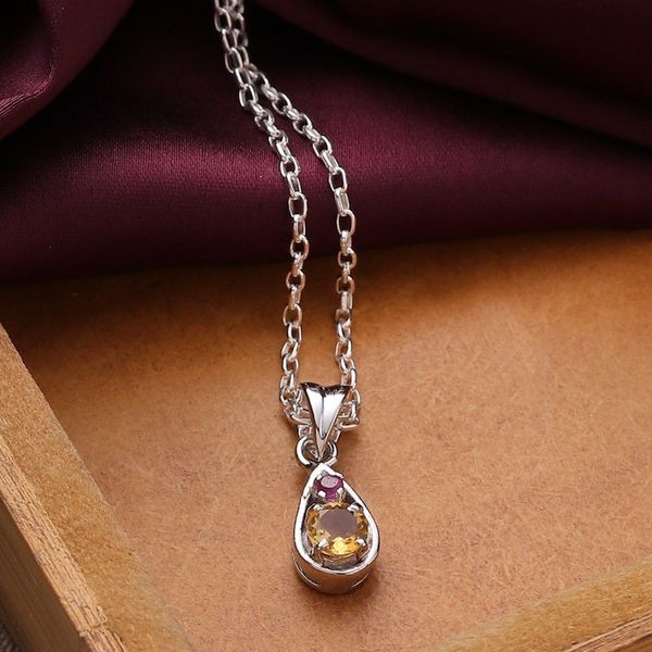 Alternate image for Faceted Round Citrine and Ruby Pendant Necklace from India Successful Caprice