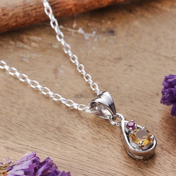 Alternate image for Faceted Round Citrine and Ruby Pendant Necklace from India Successful Caprice