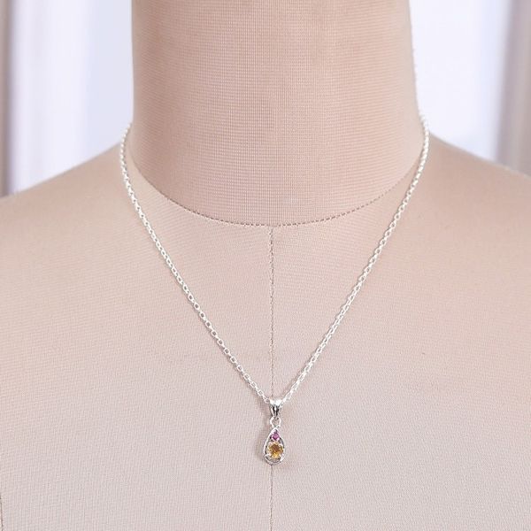 Alternate image for Faceted Round Citrine and Ruby Pendant Necklace from India Successful Caprice