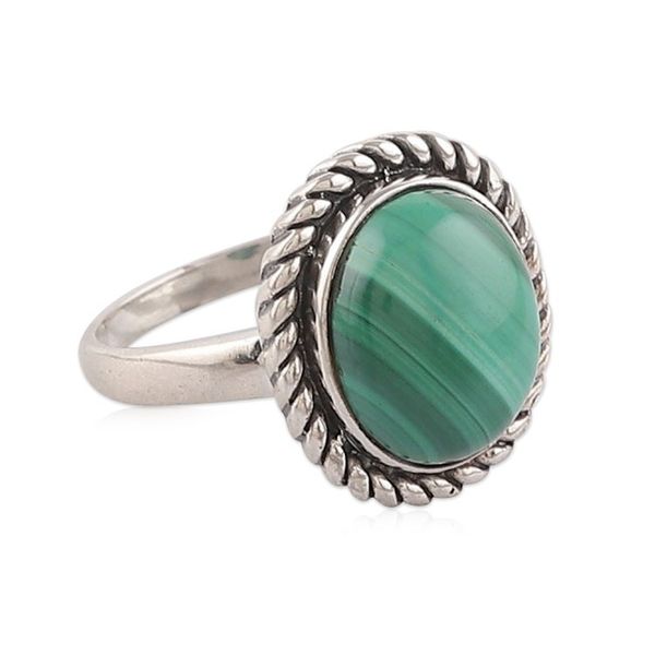 Alternate image for Malachite Sterling Silver Single Stone Statement Ring Verdant Classic
