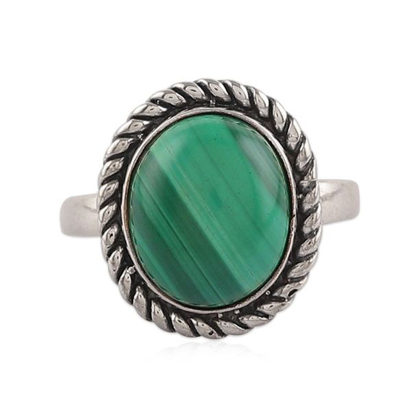 Alternate image for Malachite Sterling Silver Single Stone Statement Ring Verdant Classic