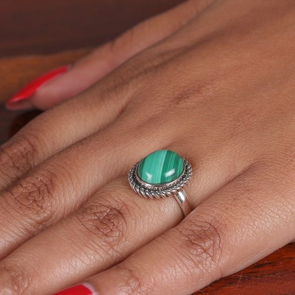 Alternate image for Malachite Sterling Silver Single Stone Statement Ring Verdant Classic