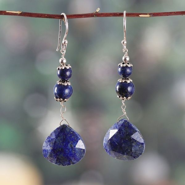 Alternate image for Sterling Silver and Lapis Lazuli Dangle Earrings from India Blue Liaison