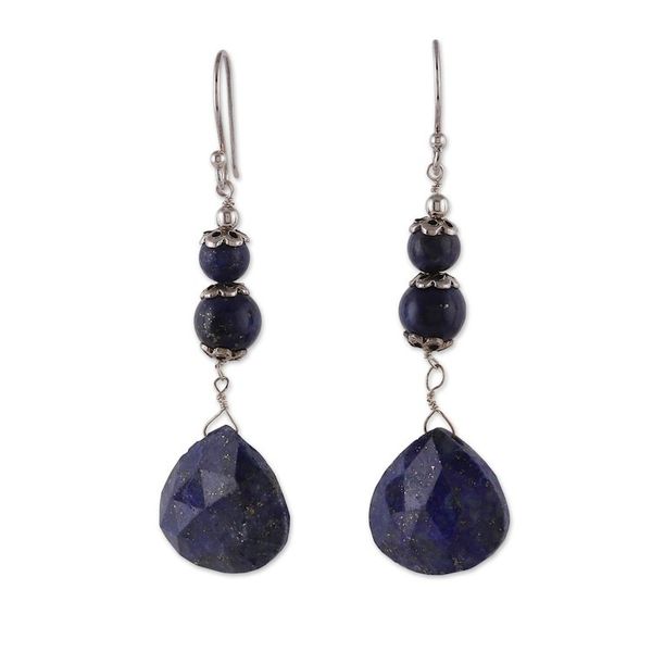 Alternate image for Sterling Silver and Lapis Lazuli Dangle Earrings from India Blue Liaison