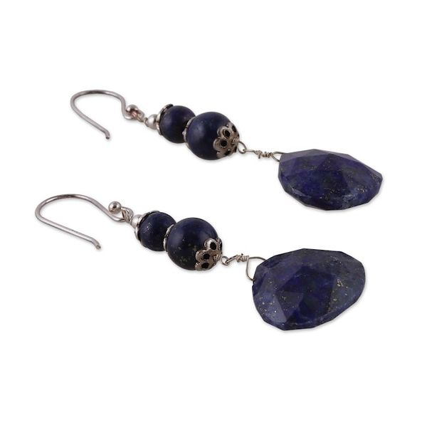 Alternate image for Sterling Silver and Lapis Lazuli Dangle Earrings from India Blue Liaison