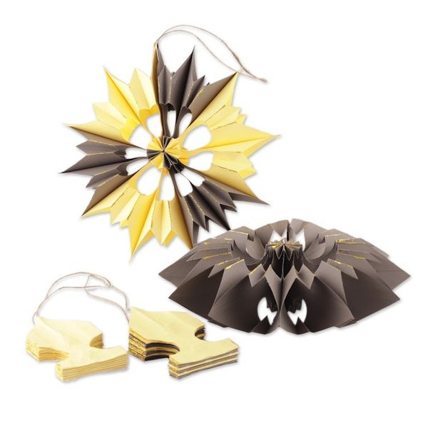Alternate image for Classic Set of 4 Glittering Black and Yellow Paper Ornaments Solar Blossoms