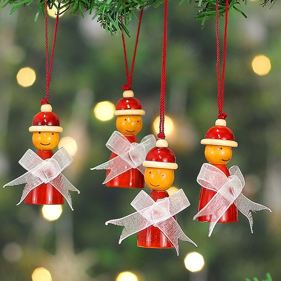 Fairy-Themed Set of 4 Pala Indigo Wood Channapatna Ornaments 'Gracious Fairy'