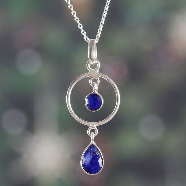 Alternate image for Avant-Garde Faceted 1-Carat Blue Quartz Pendant Necklace Elysian Blue